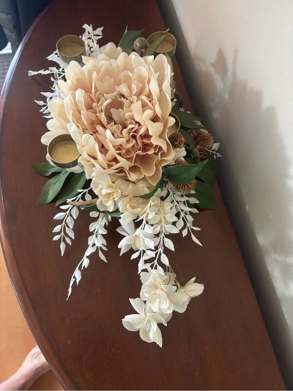 Elegant Wedding Centerpiece Ivory Floral Gold Branch Bird Candle Holder Decor
